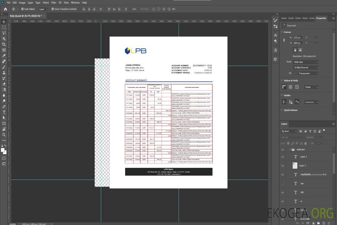 Modèle Excel et PDF de relevé bancaire Lettonie LPB template Modèle Excel et PDF de relevé bancaire Lettonie LPB template